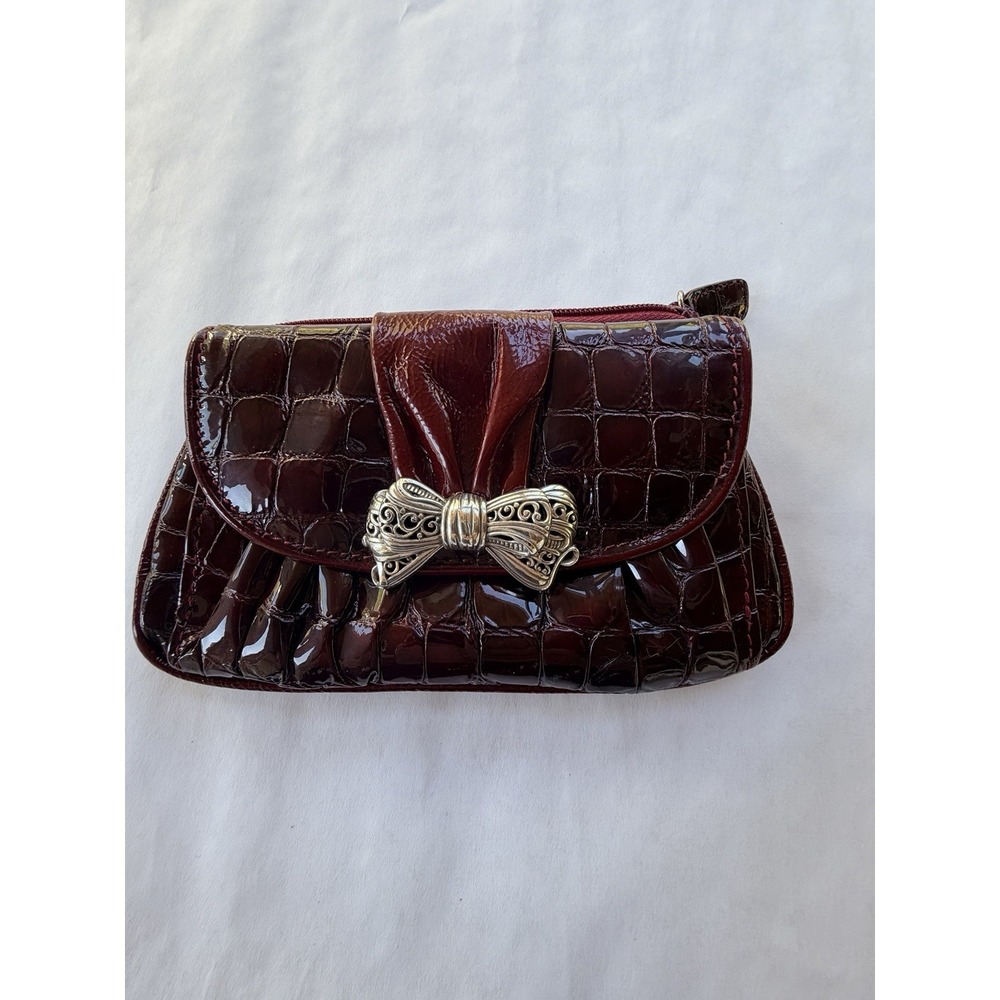 Brighton vintage Red Croc Embossed Leather Bow Purse Adjustable Clutch/Crossbody - Picture 14 of 16